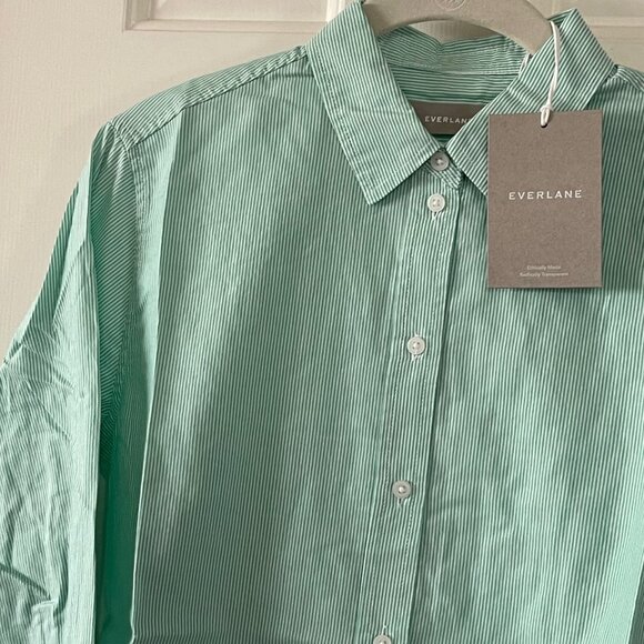 New Everlane Womens Mint Green Oversized Button Down Pinstripe Blouse Size 4 - Picture 6 of 11
